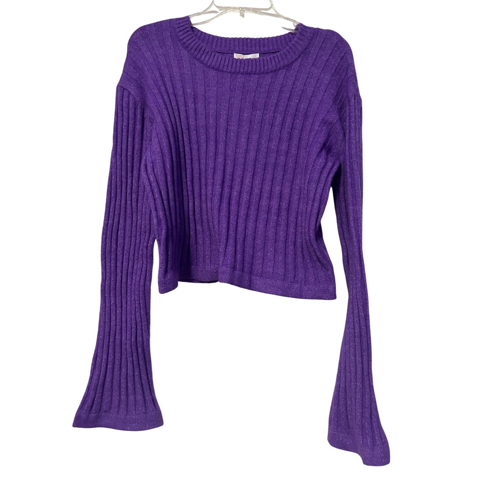 GB Purple‎ Ribbed Cropped Sweater Long Flare Sleeve Crew Neck GB9760SWR XL